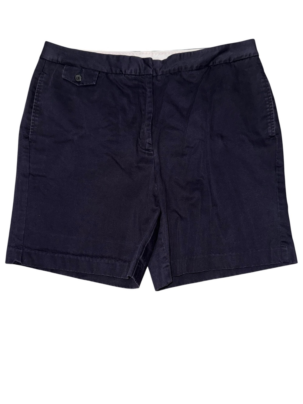 Lands’ End Women’s Navy Cotton Chino Shorts Size 14 Classic Casual Pockets